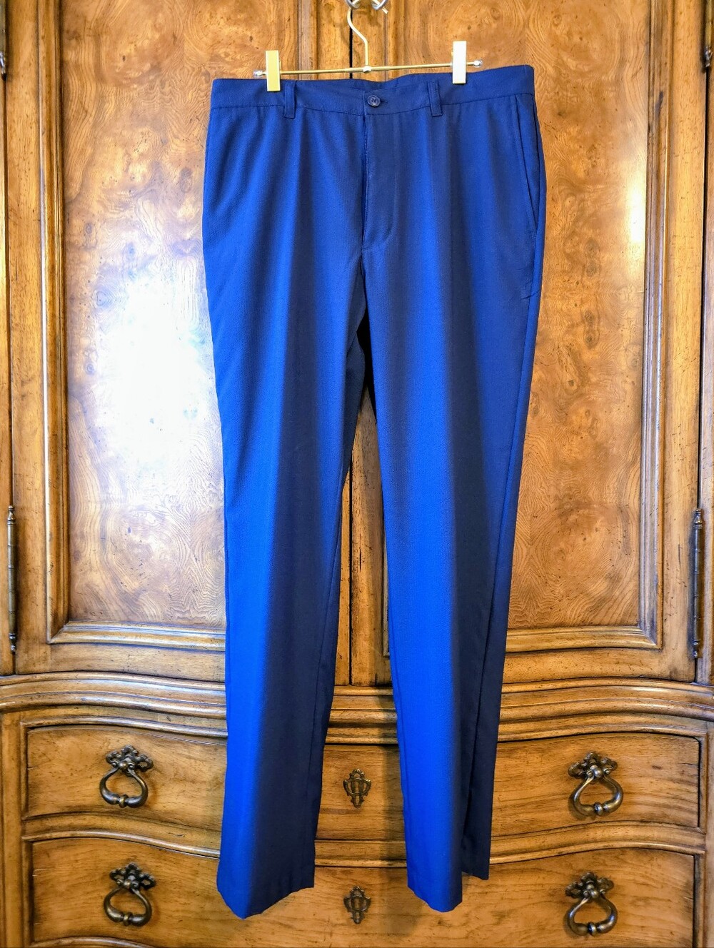 NWOT Roundtree & York Dark Blue Seersucker Slacks (34x32)